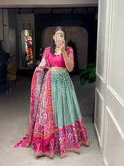 Green Color Leheriya Patola Print Chinon Lehenga Choli