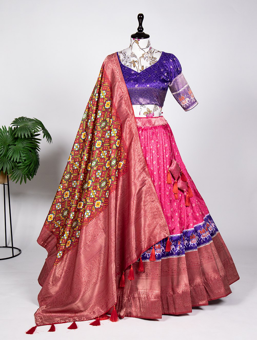 Pink Color Wearing Work Digital Print Jacquard Silk Saree Lehenga Choli