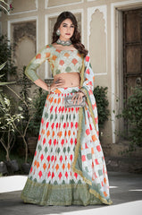 Crushed Chinon Lehenga With Brightly Printed Sequins Work