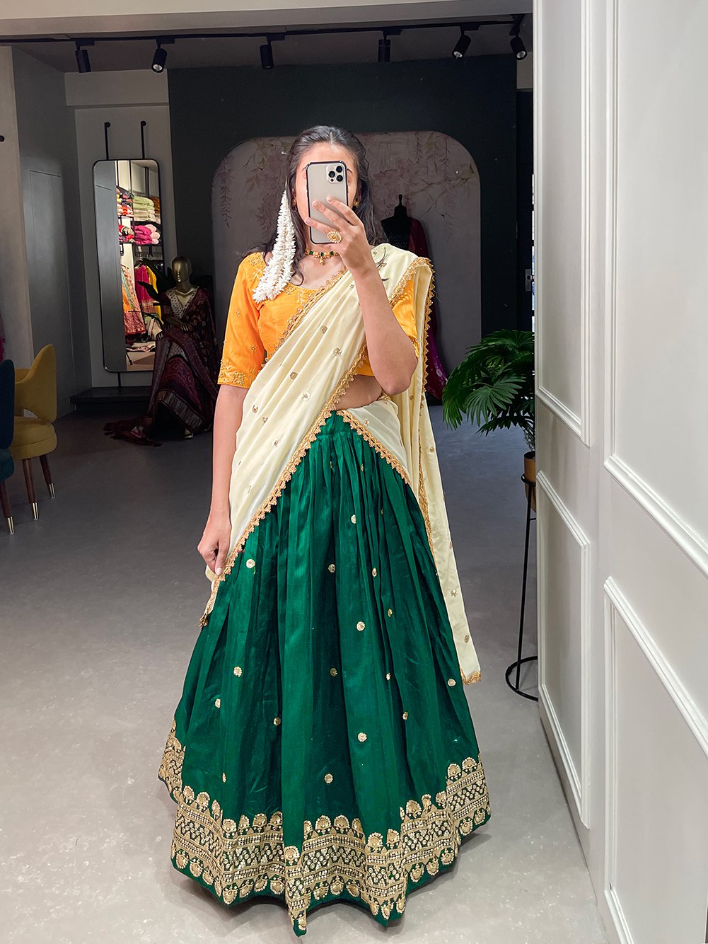 Green Color Sequins And Thread Embroidery Work Heavy Banglory Lehenga Choli With Dupatta