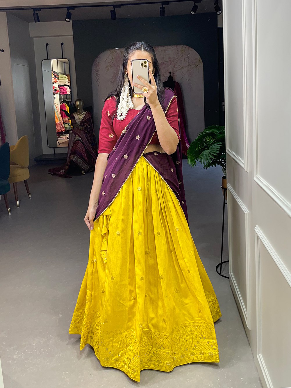 Yellow Color Sequins And Thread Embroidery Work Heavy Banglory Lehenga Choli With Dupatta