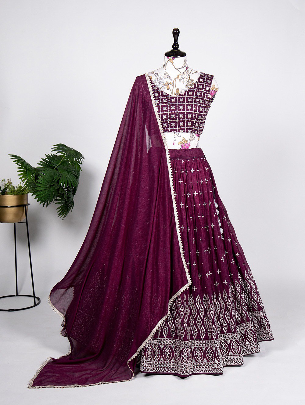 Wine Color Sequins Embroidery Work Neem Silk Lehenga Choli