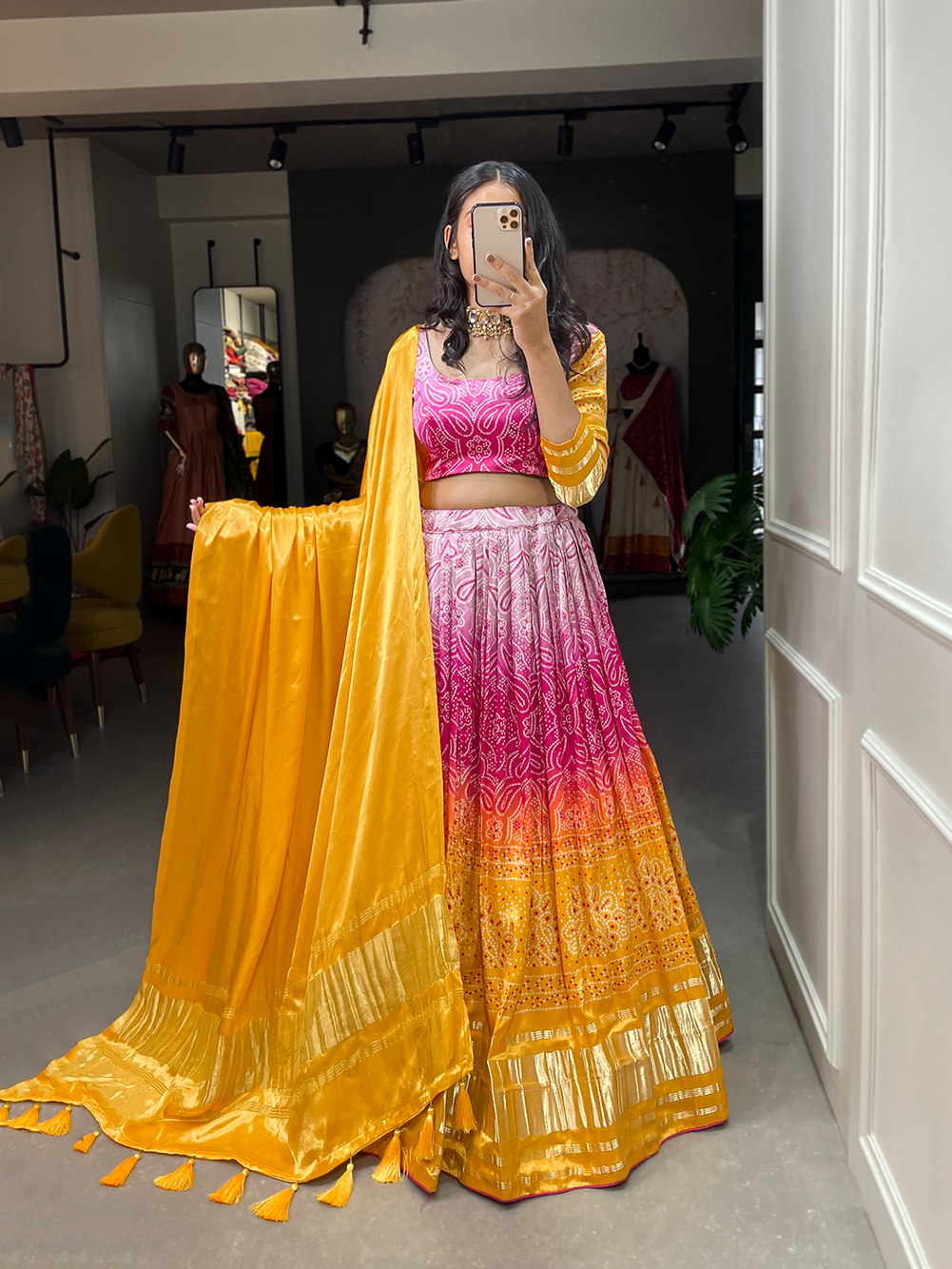 Ravishing gaji silk lehenga look at wedding and navratri