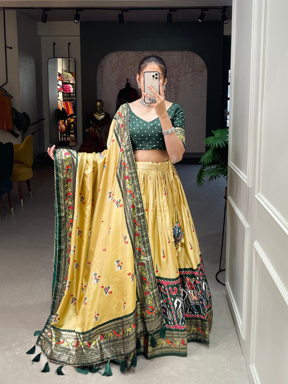 Cream Color Haydrabadi Patola Printed Lehenga Choli