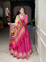 Pink Color Dyeing With Lagdi Patta Gaji Silk Lehenga Choli