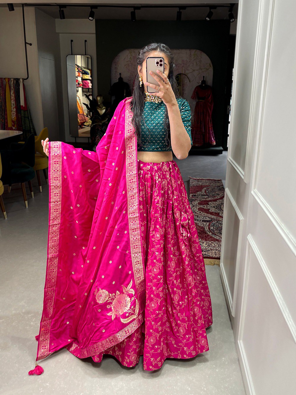 Pink Color Vicose Chanderi Jacquard Lehenga Choli