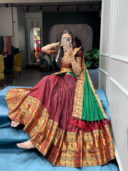 Maroon Color Zari Weaving Work Narayan Pet Kollam Pattu Lehenga Choli