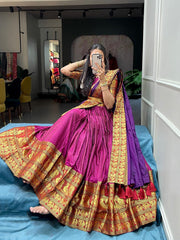 Pink Color Zari Weaving Work Narayan Pet Kollam Pattu Lehenga Choli