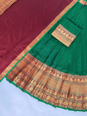 Green Color Traditional Narayanpet Half Sarees