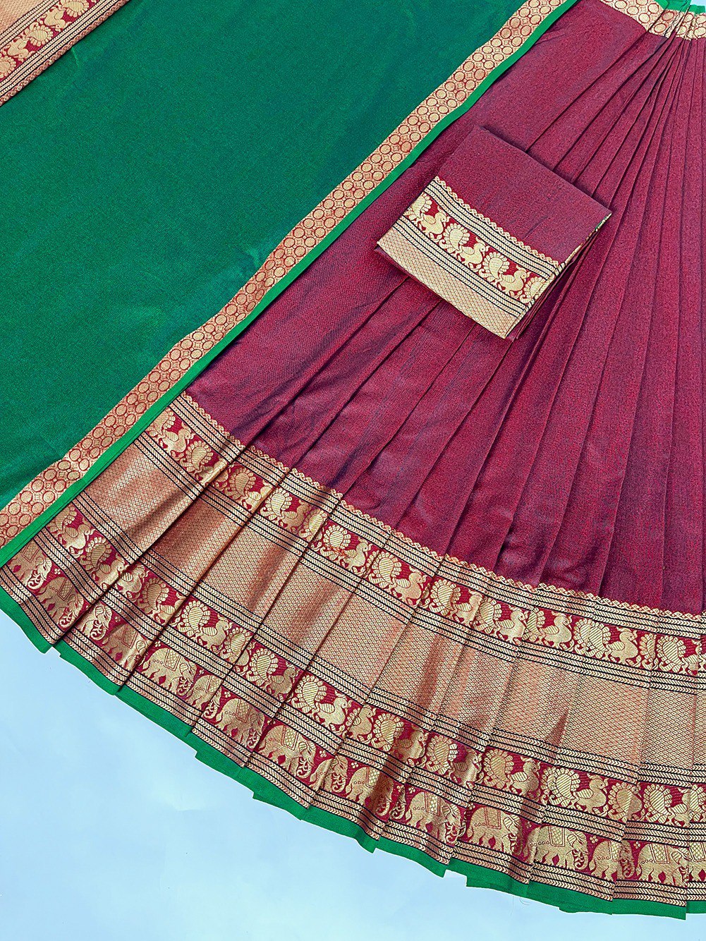 Maroon Color Traditional Narayanpet Half Sarees