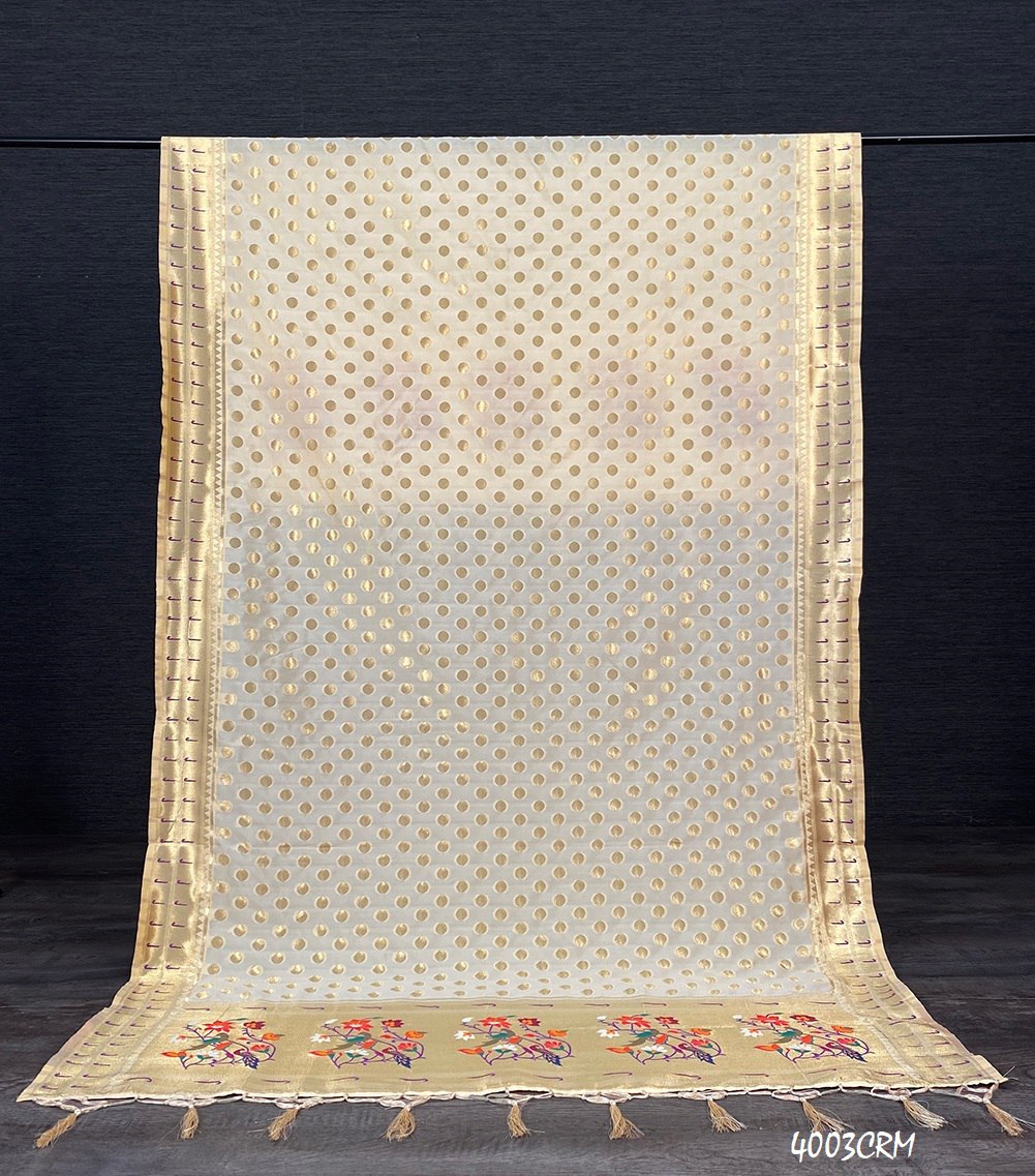 Cream Color Weaving Zari Work Jacquard Paithani Dupatta With Tassels
