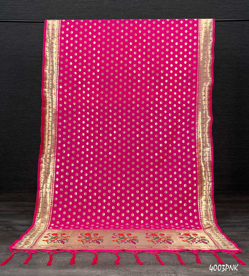 Pink Color Weaving Zari Work Jacquard Paithani Dupatta With Tassels