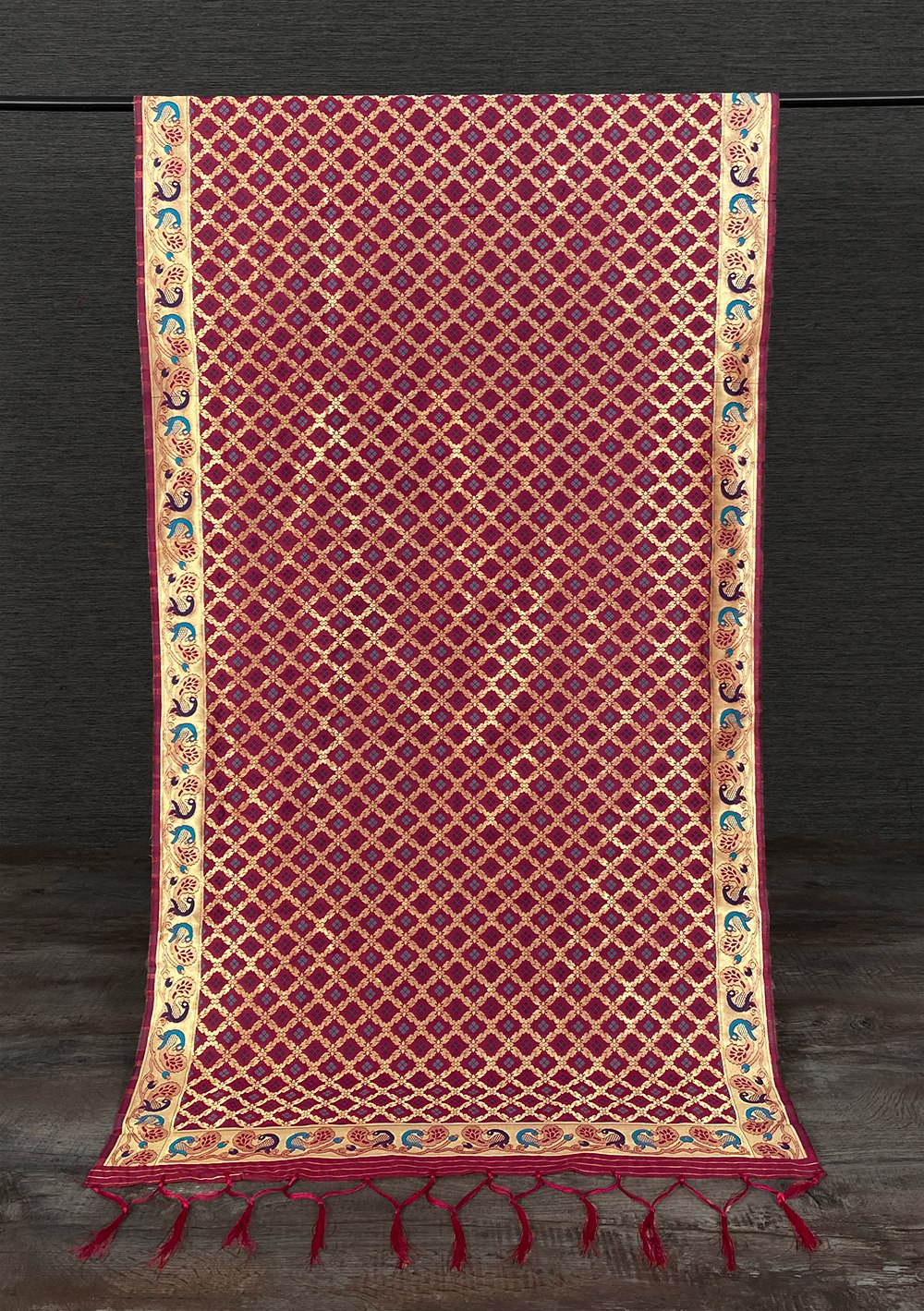 Maroon Color Weaving Zari Work Jacquard Silk Dupatta