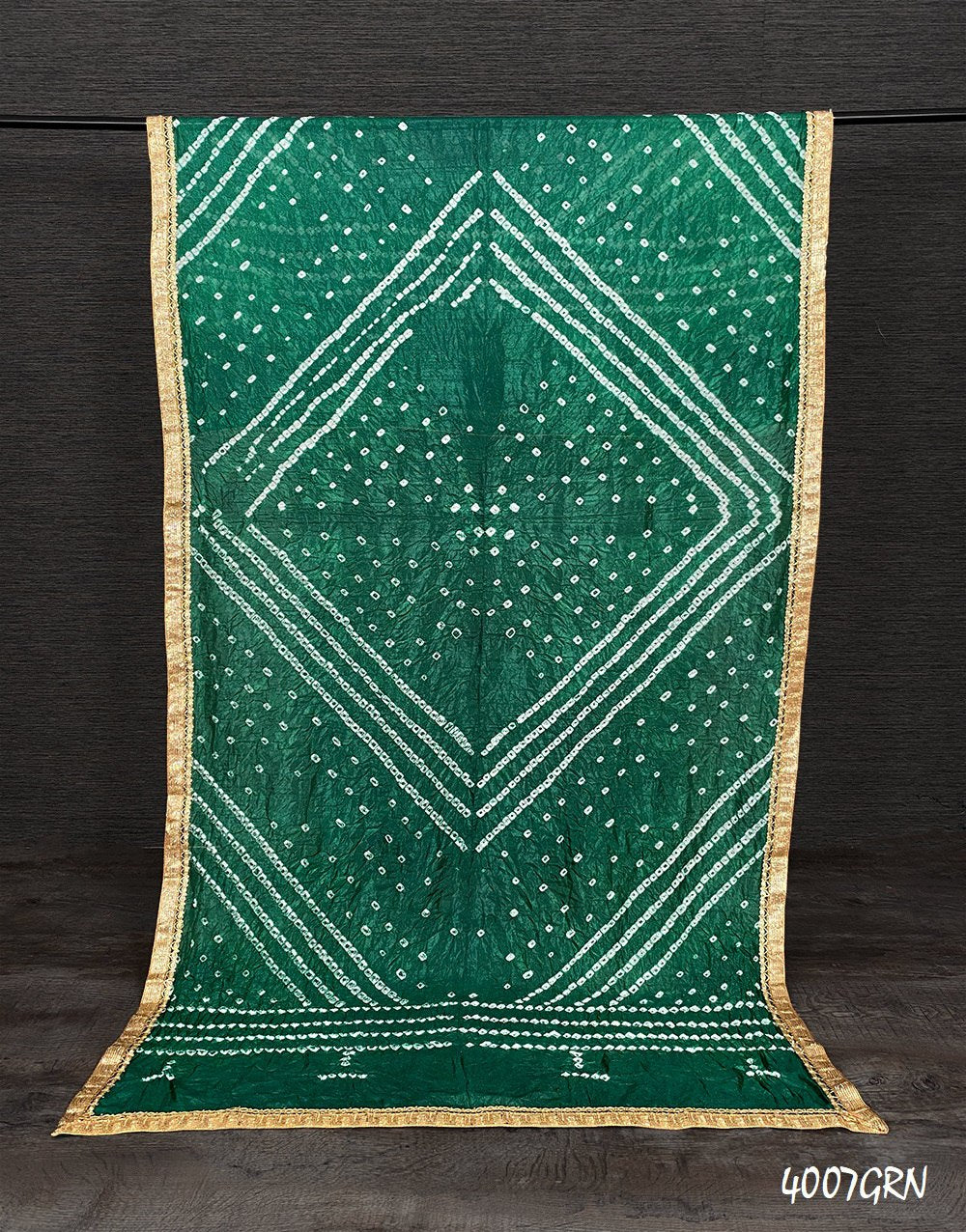 Green Color Lace Border Original Bandhej Silk Dupatta