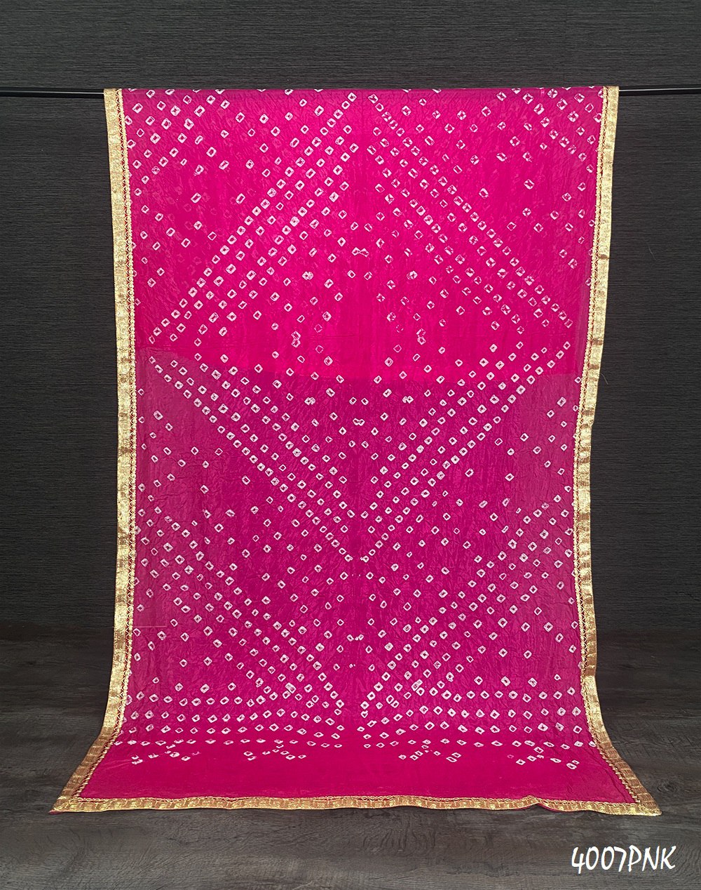 Pink Color Lace Border Original Bandhej Silk Dupatta