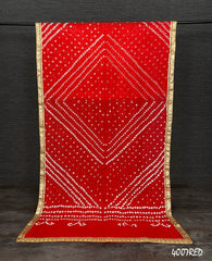 Red Color Lace Border Original Bandhej Silk Dupatta