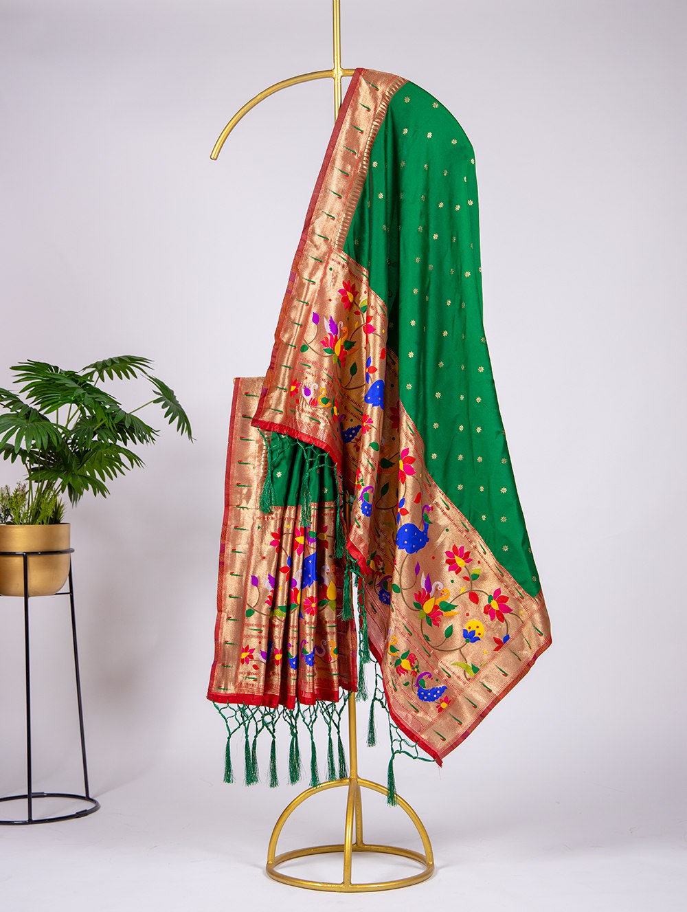 Green Color Zari Weaving Work Jacquard Paithani Dupatta
