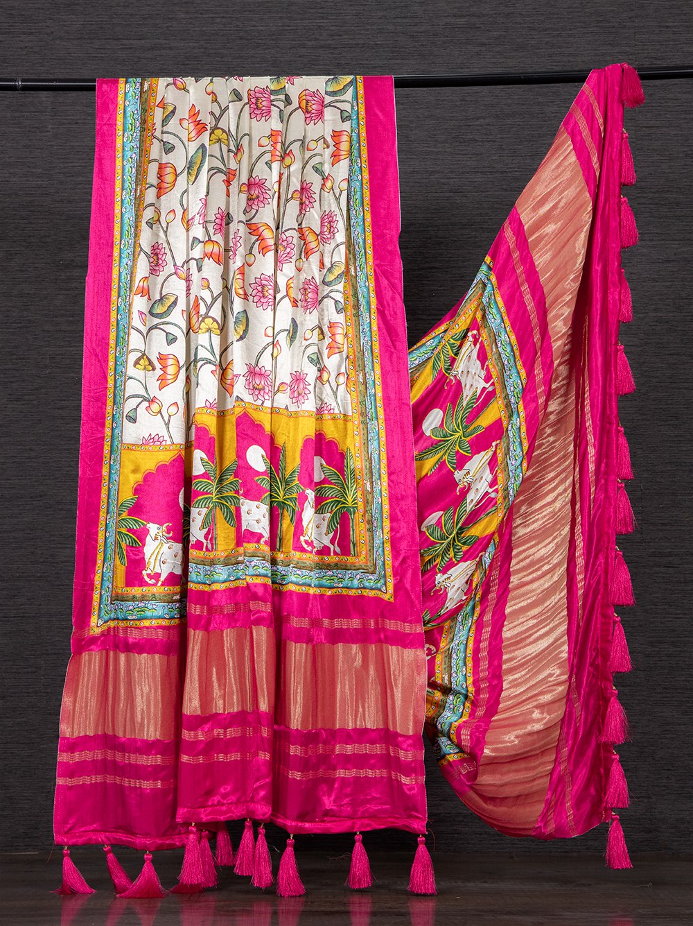 Pink Color Digital Floral Printed Pure Gaji silk Dupatta