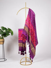 Purple Color Digital Printed Gaji Silk Dupatta With Lagdi Patta
