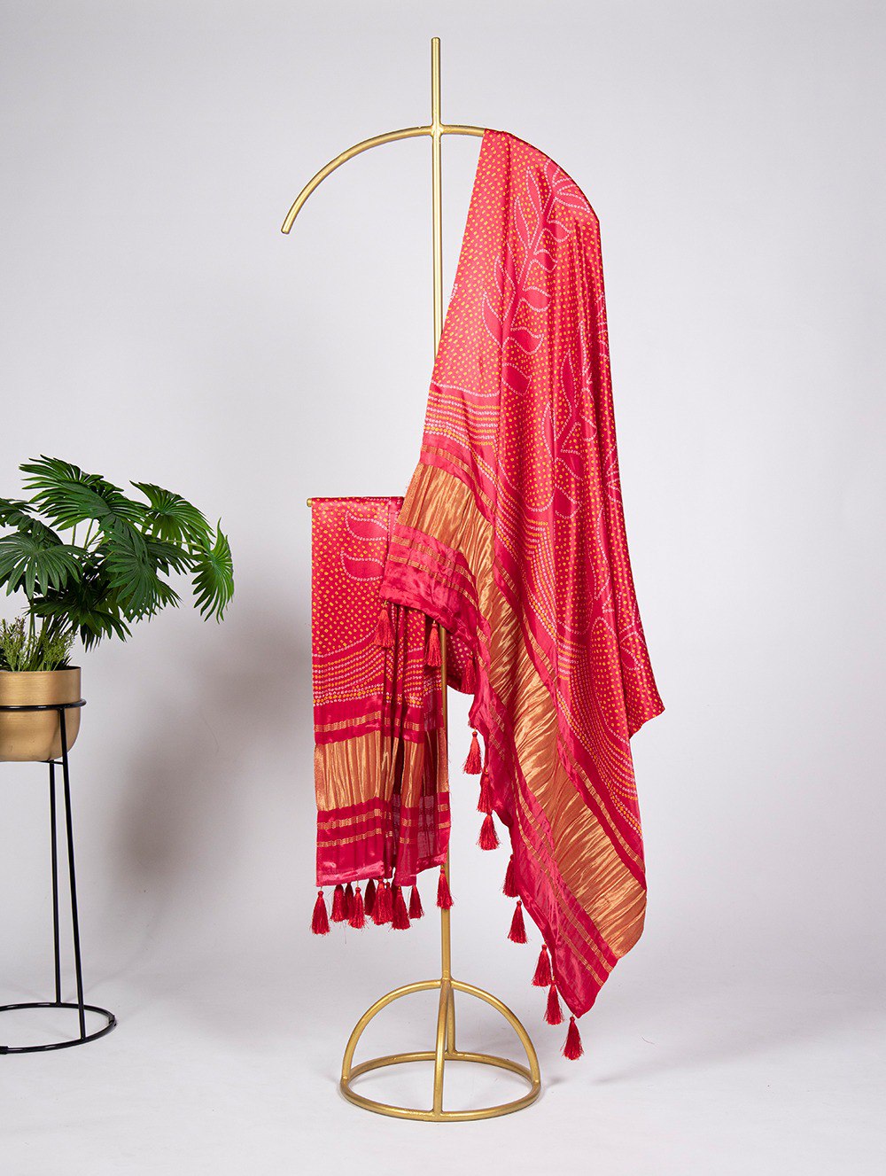Red Color Digital Printed Gaji Silk Dupatta With Lagdi Patta
