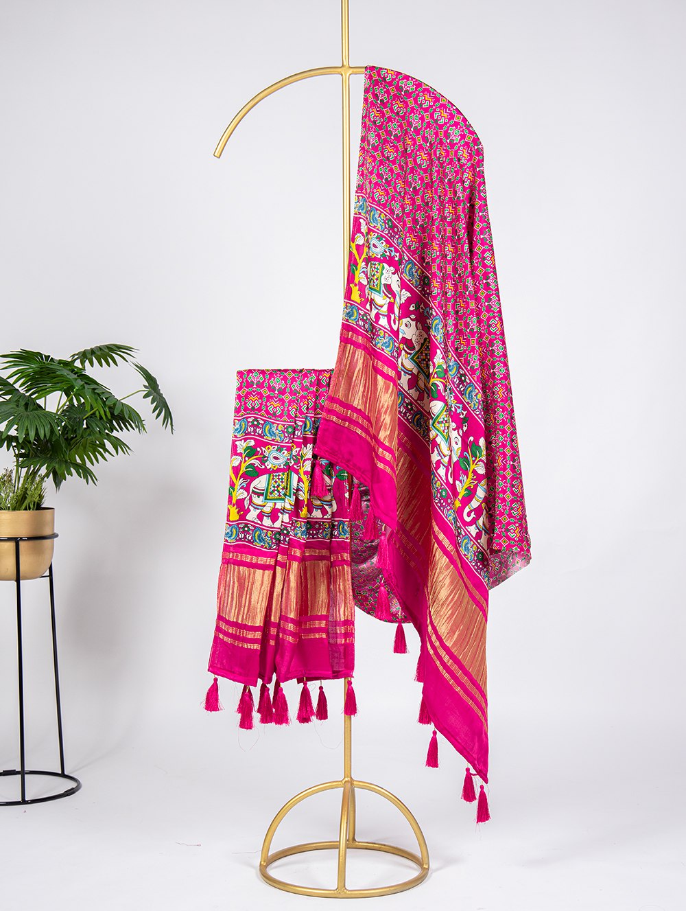 Multi Color Digital Printed Pure Gaji Silk Dupatta With Tassels