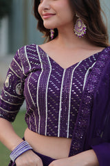 Beautiful Purple Designer Heavy Sequins Zari Embroidered work Lehenga Choli