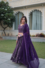 Beautiful Purple Designer Heavy Sequins Zari Embroidered work Lehenga Choli