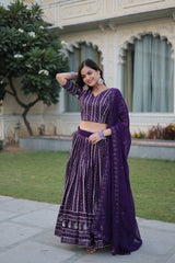 Beautiful Purple Designer Heavy Sequins Zari Embroidered work Lehenga Choli