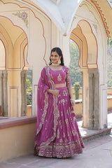 Shimmering Twilight Lavender Exquisite Sequin Embroidered Faux Georgette Lehenga Choli