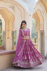 Shimmering Twilight Lavender Exquisite Sequin Embroidered Faux Georgette Lehenga Choli