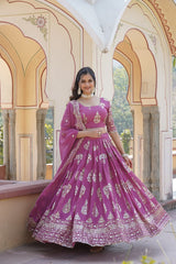 Shimmering Twilight Lavender Exquisite Sequin Embroidered Faux Georgette Lehenga Choli