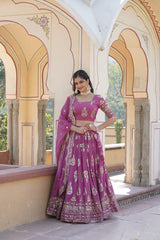 Shimmering Twilight Lavender Exquisite Sequin Embroidered Faux Georgette Lehenga Choli