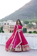 Pink Sequins and embroidered Work Georgette Flared Lehenga Choli