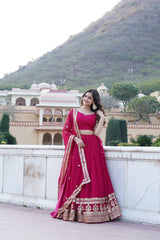 Pink Sequins and embroidered Work Georgette Flared Lehenga Choli