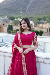 Pink Sequins and embroidered Work Georgette Flared Lehenga Choli