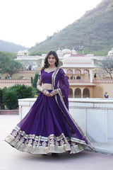 Purple Sequins and embroidered Work Georgette Flared Lehenga Choli