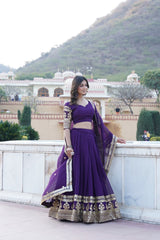 Purple Sequins and embroidered Work Georgette Flared Lehenga Choli