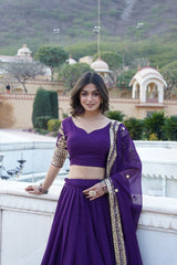 Purple Sequins and embroidered Work Georgette Flared Lehenga Choli