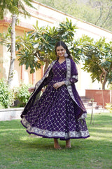 Violet Blooming With Sequins Embroidered Work Gown With Dupatta