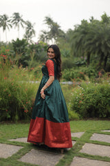 Dark Green Banarasi jacquard Silk with Texture designer South Indian Gown