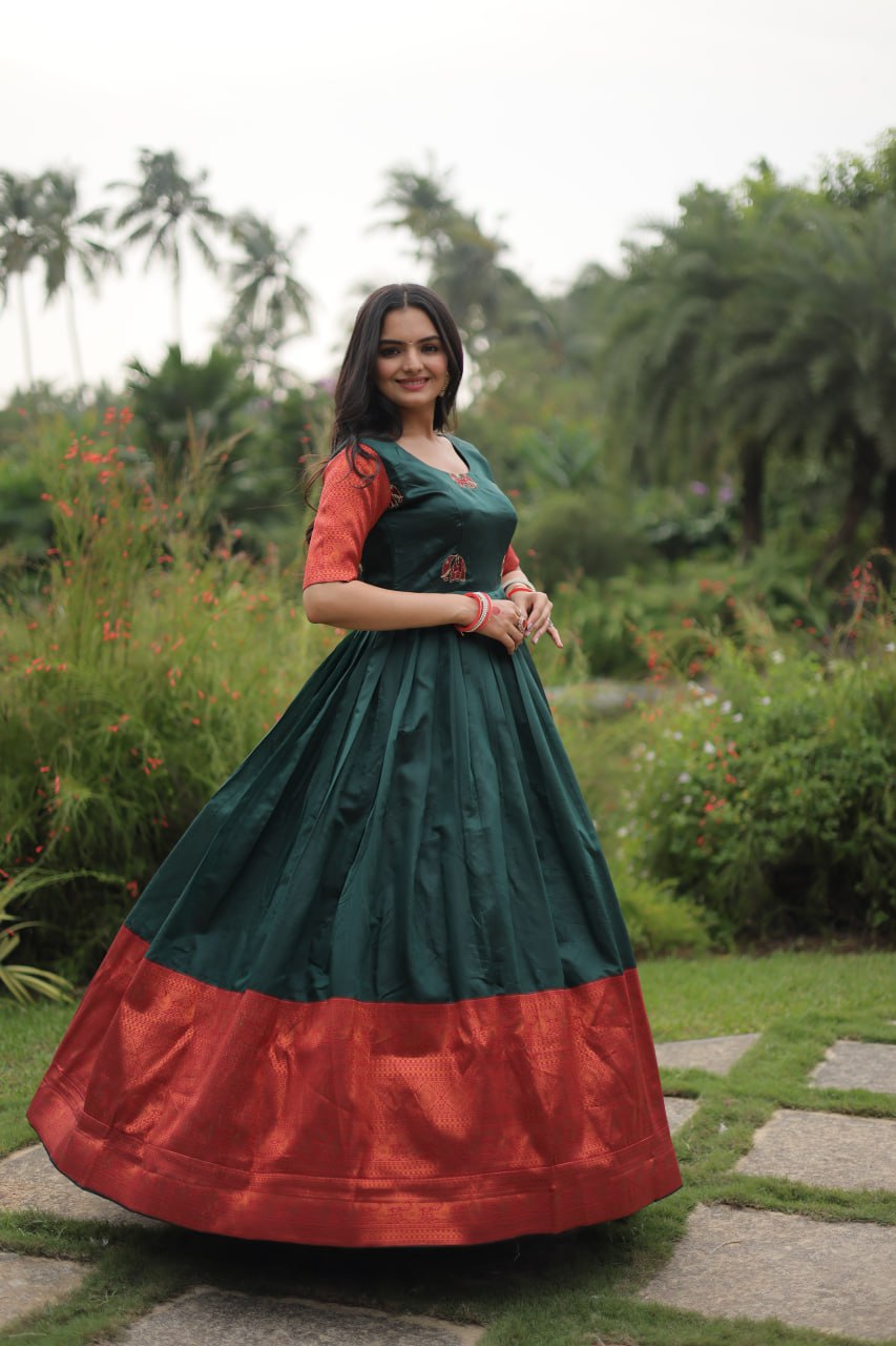 Dark Green Banarasi jacquard Silk with Texture designer South Indian Gown-manmohitfashion.com ManMohit Fashion Dark Green Banarasi jacquard Silk with Texture designer South Indian Gown-manmohitfashion.com ManMohit Fashion