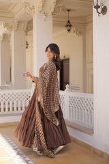 Traditional Brown Attractive Sequins Embroidery Work Designer Festive Wear Gown With Dupatta