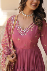 Traditional Onion Attractive Sequins Embroidery Work Designer Festive Wear Gown With Dupatta