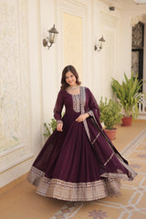 Attrective Faux Blooming With Sequins And Embroidered work Gown With Dupatta