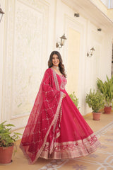 Attrective Faux Blooming With Sequins And Embroidered work Gown With Dupatta