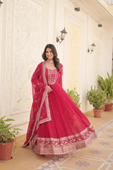 Attrective Faux Blooming With Sequins And Embroidered work Gown With Dupatta