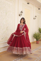 Attrective Faux Blooming With Sequins And Embroidered work Gown With Dupatta