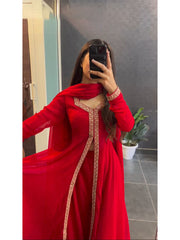 Attractive Red Designer Gotha Lace Work Salwar Suit