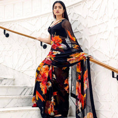 Pure Georgette Digitally Printed Floral Saree