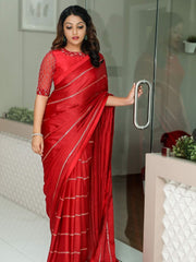 Red Vichitra Fabric And Sequence Work Saree